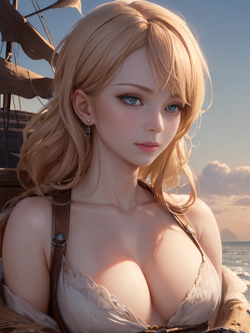 (masterpiece, 最high quality:1.4), (pirate ship), (From the back:1), (One girl), (alone), (head to waist photo) , Nami from One Piece, hyperRealistic, Skin with attention to detail, Digital SLR, Soft lighting, high quality, Highly detailed face, Highly detailed eyes, Highly detailed skin, Skin pores, Scattered beneath the surface, Apply blush all over the face, Highly detailed face, Highly detailed eyes, Beautiful Face, Fuller lips, Detailed Background, Depth of written boundary, Volumetric lighting, Sharp focus, Realistic proportions, Excellent anatomy, (Realistic, hyperRealistic:1.4), 16k hdr, Dawn