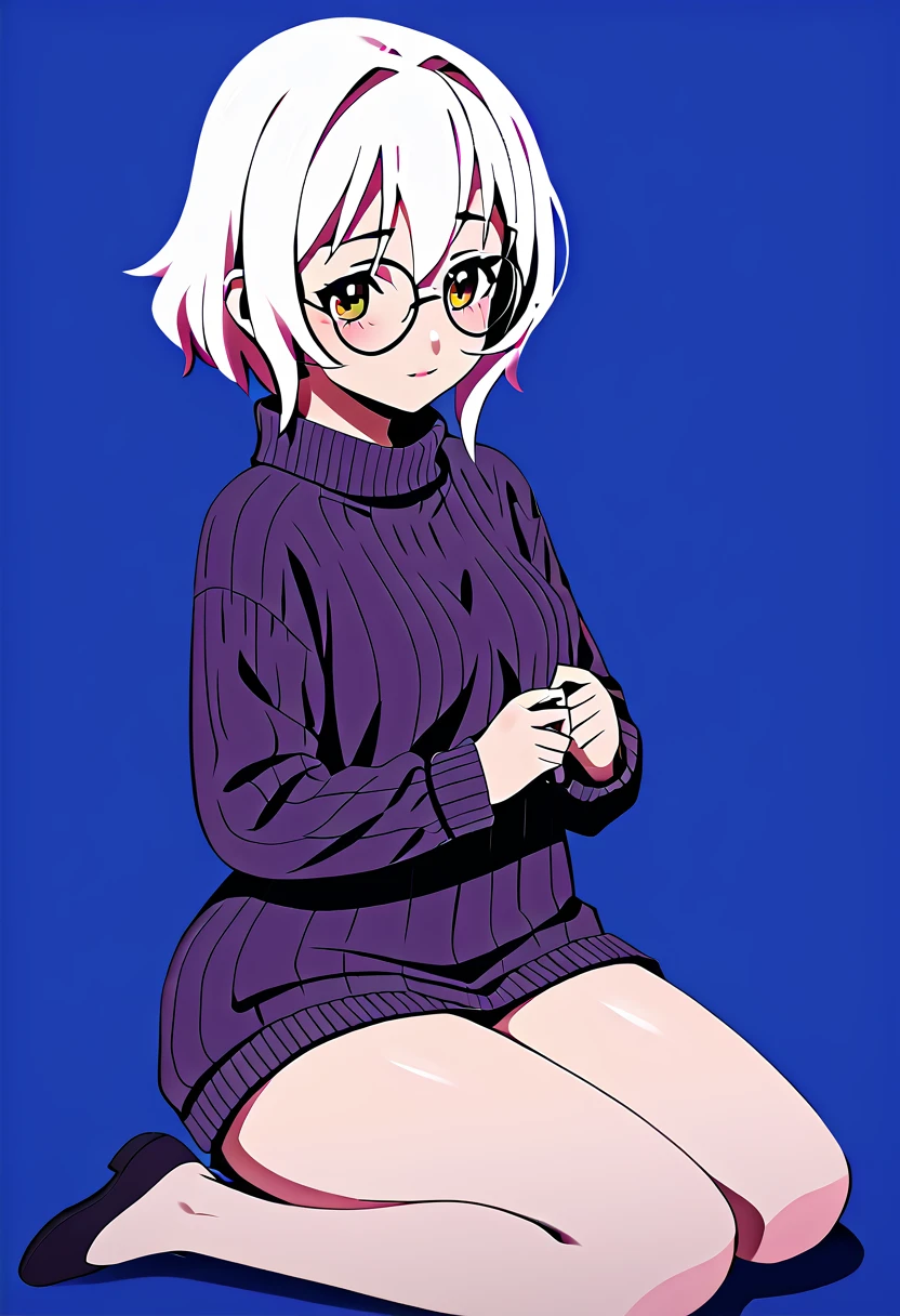 detailed illustration, (front view), (side view),dynamic angle, ultra-detailed, illustration, clean line art, shading, anime, detailed eyes, detailed face, beautiful face, dramatic lighting, detailed illustration, dynamic angle, ultra-detailed, illustration, (single woman: 1.8), masterpiece, masterwork, beautiful, (1 woman:1.8),
Succubus woman, young, timid, wearing an oversized sweater, red skin, pinkish white hair, big round glasses, knitted ribbed sweater, sleeves too long, sweater goes down to knees, large chest, large thighs
