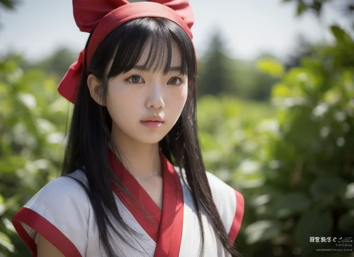 nakorurums, red bow, bow, red hairband, hairband, hair fringe, long hair, ainu clothes, fingerless gloves, short sleeves, kunoichi, katana zero video game character, amaterasu, skin pores texture, cute, wrinkled skin, sharp, 15 years old, (Asian girl:1.2), (Realistic hair:1.2), (realistic eyes:1.2), (Beauty face:1.3), (detailed face and eyes):1.2, (freckles:0.5), perfect body, perfect hands, perfect face, perfect eyes, (((full body))), Best quality, ultra highres, (realistic, photo-realistic:1.33), (8k, RAW photo, best quality, masterpiece:1.2), wide shot, 135mm, Canon, UHD, textured skin, super detail, high details, high quality, best quality, highres, 16k