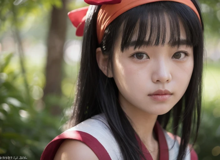 nakorurums, red bow, bow, red hairband, hairband, hair fringe, long hair, ainu clothes, fingerless gloves, short sleeves, kunoichi, katana zero video game character, amaterasu, skin pores texture, cute, wrinkled skin, sharp, 15 years old, (Asian girl:1.2), (Realistic hair:1.2), (realistic eyes:1.2), (Beauty face:1.3), (detailed face and eyes):1.2, (freckles:0.5), perfect body, perfect hands, perfect face, perfect eyes, (((full body))), Best quality, ultra highres, (realistic, photo-realistic:1.33), (8k, RAW photo, best quality, masterpiece:1.2), wide shot, 135mm, Canon, UHD, textured skin, super detail, high details, high quality, best quality, highres, 16k