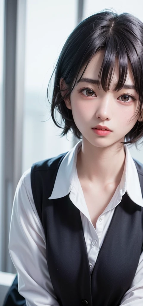 (1 nogizaka girl,15years old face,raw photo,photo realistic:1.5),(best quality, high quality,HDR, highest quality,ultra high resolution,high resolution,high res,ultra high difinition,huge file size,8K,2K wallpaper,8K wallpaper,high quality texture,amazing,an extremely delicate:1.4),one girl, Japanese famous idol,cute face,small face,absurd,ridiculous,incredibly ridiculous,blurry background,(school uniform,sailor suit,short hair,cleavage,no makeup:1.2),medium skin,beautiful skin,detailed skin,black hair,silky hair,black eyes,Japanese nose,5-fingers,(Light Particles, Lens Flare, Luminous Particles: 0.7),looking at viewer,bright lighting,professional lighting,girl