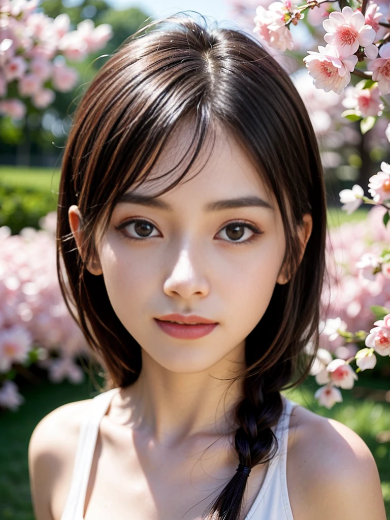 Best quality, 4K,8K,Realistic, Photorealistic, extremely detaile, An extremely delicate and beautiful, RAW photo, Japanese and Korean beauties,South Korean beauties,Wear JK, mini-skirts,Large breasts,(Beautiful detailed eyes,beautiful detailed lips,Extremely detailed eyes and face,long eyelasher), Beautiful hair, joyful expressions, Surrounded by cherry blossom trees, It has a kawaii anime style, In a picturesque garden full of sunshine. The artwork is of the best quality, With ultra-detailed features and realistic, Realistic touch. vibrant with colors,The lighting creates a warm atmosphere, Dreamy atmosphere.