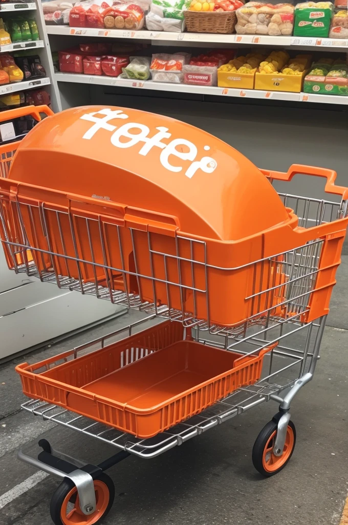 Image with a supermarket affection in orange and written on top of it (I want it for me ) and below the cart it must be written( Instagram Shopee)