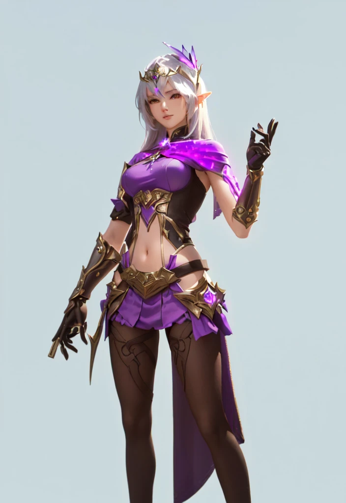 A man in a purple suit、Close-up of woman holding knife, Full body fairy, Charming Elf Princess Knight, Inspired by Yang Jin, Female Mage, IG model | Atjem, 3D Rendering Character Art 8k, Female characters, Fantasy Costume, Female Mage!, Star witch clothes, Epic Mage Girl Character, style Atjem,