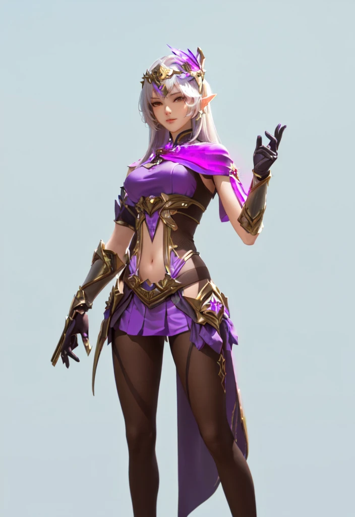 A man in a purple suit、Close-up of woman holding knife, Full body fairy, Charming Elf Princess Knight, Inspired by Yang Jin, Female Mage, IG model | Atjem, 3D Rendering Character Art 8k, Female characters, Fantasy Costume, Female Mage!, Star witch clothes, Epic Mage Girl Character, style Atjem,