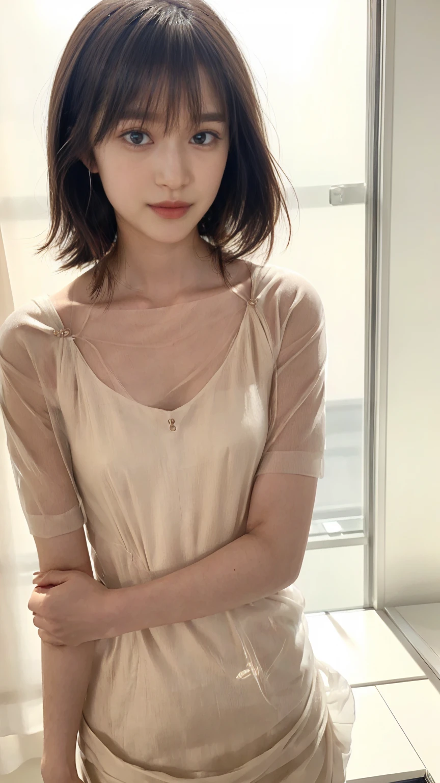 20 year old cute Japan woman, ((Extremely precise and accurate anatomy:1.0)), (Highest quality realistic skin textures:1.6), clean and glowing skin, Thin Skin, mesh, (Enhances the beauty of skin texture:1.2), ((((The texture of each individual hair, long and delicate lashes, Beautifully trimmed eyebrows, Facial pores, Detail of blood vessels in the white of the eye, Thin and visible capillaries in the skin)))), (Realistic as a photo:1.4), (Very realistic:1.4), (Improvement of quality:1.4), Realistic lighting, Backlight, A gentle light that illuminates the face, Ray Tracing, Bright light, (Smoother lighting:1.05), (Improving the quality of cinema lighting:0.9), 32k, fine grain, Detailed face, (Film Grain:1.1), (Natural smile:0), Accentuates body lines, High resolution, Natural look, Kind eyes, Delicate light and shadow, Clear skin, Graceful Pose, Beautiful Eyes, Sharp details, Soft light reflection, Beautiful contours, Delicate skin tone, Natural background, Natural poses in everyday situations, Extremely fine detail, Lora Style