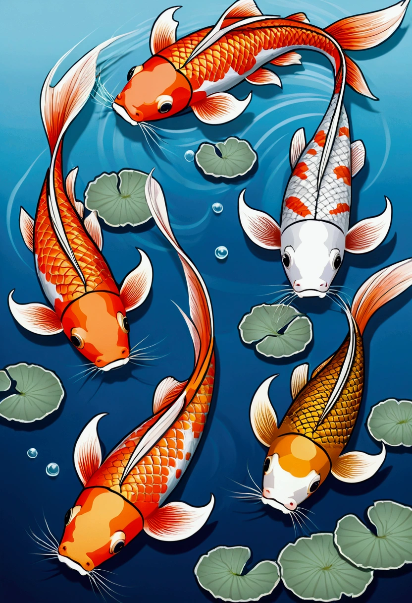 best qualityer, work of art, (9 koi fish: 1,5), hokusai style, Ukiyoe-Malerei