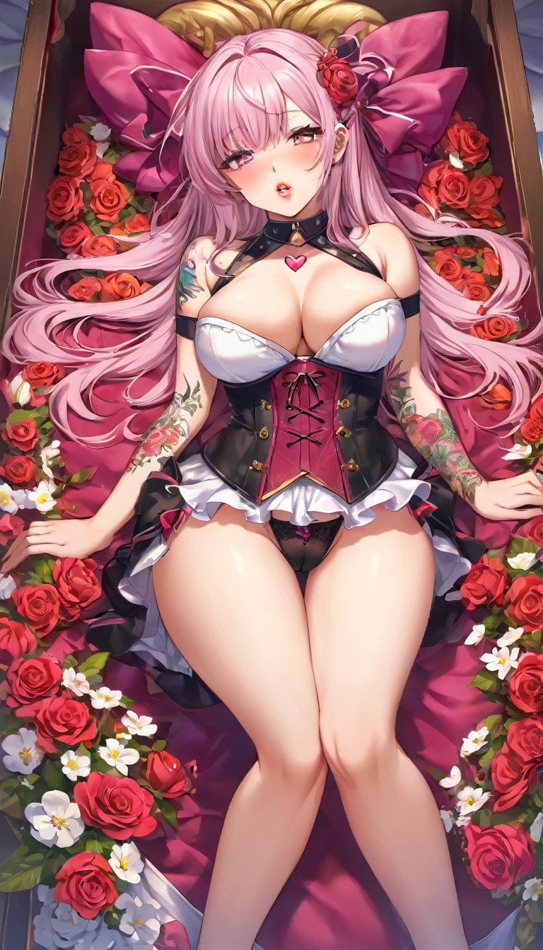 {{{{{16k}}}}}, {{{{{transforming a Pure girl who changes her mind from a loved one to an interloper cuckolds him and has passionate sex with him into her facial rank to the SSS rank of top-notch pretty actresses, She is laid on an coffin of flowers bouquets and her body becomes more curvy, She grew a strong cock and became a cute pussy and bisexual, getting her tattoos increased her waist and underbust became thinner, her breasts become even larger and deeper cleavage, Her hair is replaced by a bang long glossy very Straight hair, A 10-years-old young girl who was supposed to have died, but was injected with more and more female hormones and Reproduce as underbust and topbust firmness lasciviousness 18-years-old nudity girl of the expression dyed in bewitching eroticism, Installed the brilliance of loving sex and womanhood, The growing body is reproduced with sex-loving, sexy, thick, vivid lips, The romantic look on her face when her interloper's penis is inserted into her pussy and the too cute gaze she gives only to the one she loves, Her gasps echoing through the air, A full view of a cock being inserted into her cunt, Her hair and tits sway as her cock is boldly pistoned and her beloved's cock in her cunt as she sits up on her upper body, gets up on her knees and straddles her beloved as she hugs her, She is fitted with a heart collar that puts people which transforms her into a cute once-in-a-millennium}}}}},{{Extremely detailed}},{{{{{integrated her head pure small, All the fat from her limbs and waist will move to her swinging tits and slender limbs, Enchanting Too thick and erotic lips, Her thickened lips shimmer with luster}}}}},{{{{{Her tattoos spread all over her body, She is tattooed with lewd flowers on her neck, arms, lower abdomen, thighs, Flower piercings are attached all over her body}}}}}