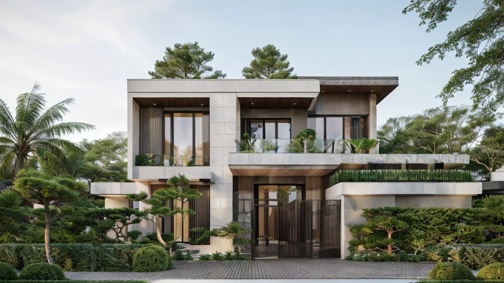 ((best quality)), ((masterpiece)), (detailed), perfect face, ((Masterpiece)), (best quality), (ultras Realistic), 8k, Raw photo, a rendering of a modern house with vietnamese roof anh brick yard , realistic garden, contemporary house, exterior design, wide establishing shot, modern house, in style of simplified realism, concept house, realistic building, front elevation view, wide angle exterior 2022, inter dimensional villa, building facing, sharp focus ilustration hq, modern style, realistic establishing shot, concept house, wide angle exterior 2022, precise architectural rendering, inter dimensional villa, award-winning render, front-view, mid-view, detailed rendering, architectural render, architecture render, modern house, architectural visualization, realistic architecture, insanely detailed rendering, exterior , trees landscape, sky wood paneled ceiling, a rendering of a modern house with a garden, precise architectural rendering, high quality rendering, award-winning render, professional render, beautiful 3 d rendering, beautiful rendering, architectural rendering, a photorealistic rendering, luxcore render, stunning render, an award winning digital render, beautiful rendered, high-quality render, architectural 3 d render, artistic render, a view of a garden with lots of flowers and plants, in a cottagecore flower garden, cottagecore flower garden, lush flowery outdoors, garden with flowers, flower garden summer morning, lots of plants and flowers, lush garden surroundings, lush chic garden, with a french garden, lush plants and flowers, home and garden, garden at home, homes and gardens, permaculture, with a garden, sustainable architecture, gardening, green house, homes and garden magazine, beautiful house on a forest path, vegetal architecture, a rendering of a modern house with a small balcony and a bancony , precise architectural rendering, modern house, contemporary house, concept house, street,
