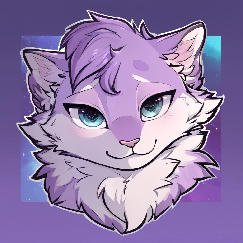adult, feline, mammal, anthro, anthropomorphic, cat, striped, fur, striped_feline, fur, male, light_purple_fur, purple_hair, fluffy, white_chest, shy, small_pupils, digital_art, high_resolution, high_res, detailed, hand-drawn, pencil_lines, head_visible, background, neck_visible, seductive_face, detailed_line_work, profile_picture, head_visible, neptune_background, purple_background, cute, white, posing, finger_paws, dream_pose, headshot, head_only, small_pupils, seductive_face, tufts, paws, chest, glossy_fur, vibrant_colors, expressive_eyes, elegant_pose, high_quality