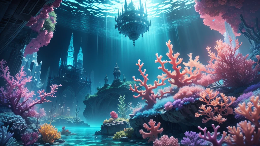 ((Super definition CG, 8k wallpaper, artwork)), , crystal clear water, vibrant coral reefs, schools of colorful fish, magical underwater lighting, seaweed forests, mermaid statues. Imagine a breathtaking underwater scene where the water is as clear as glass, revealing the vibrant colors of the reef below. Schools of fish of different colors flit about, adding color to the tranquil surroundings. The seaweed forest sways gently in the water, creating a mesmerizing visual effect. In the center of the scene, a magnificent   

Translated with DeepL.com (free version)