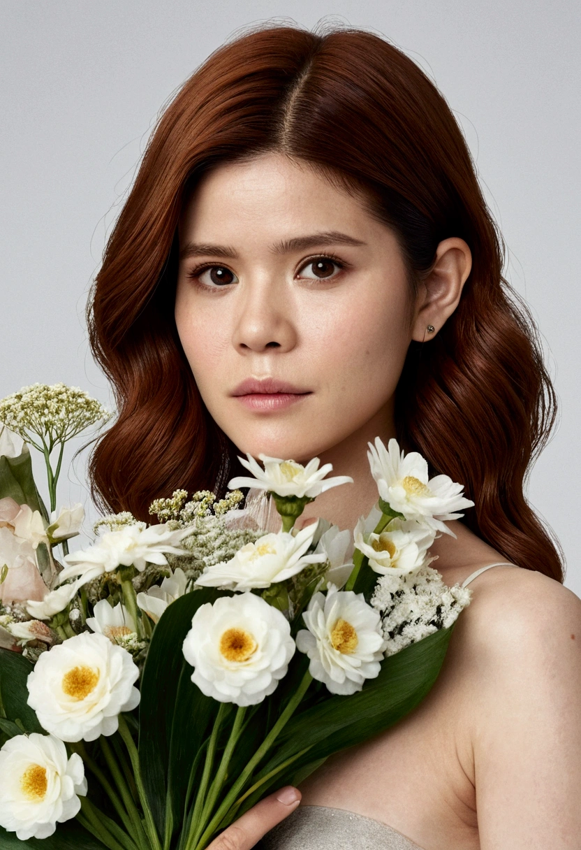 a close up of a woman (kate mara, age 25, nude) holding a vase of flowers, with flowers, magazine photo, by Ayami Kojima, official artwork, jinyoung shin, with frozen flowers around her, by Ni Tian, dilraba dilmurat, jaeyeon nam, cynthwave, hwang se - on, mackenzie foy, by Zhang Han, park ji-min, by Jin Nong