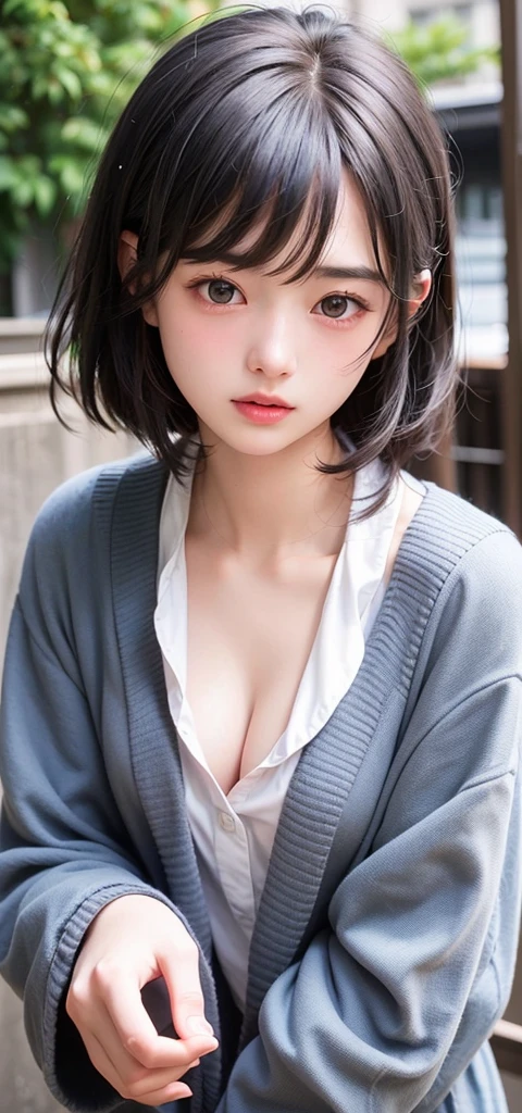 (1 nogizaka girl, face,raw photo,photo realistic:1.5),(best quality, high quality,HDR, highest quality,ultra high resolution,high resolution,high res,ultra high difinition,huge file size,8K,2K wallpaper,8K wallpaper,high quality texture,amazing,an extremely delicate:1.4),one girl, Japanese famous idol,cute face,small face,absurd,ridiculous,incredibly ridiculous,blurry background,(school uniform,sailor suit,short hair,cleavage,no1.2),medium skin,beautiful skin,detailed skin,black hair,silky hair,black eyes,Japanese nose,5-fingers,(Light Particles, Lens Flare, Luminous Particles: 0.7),looking at viewer,bright lighting,professional lighting,girl