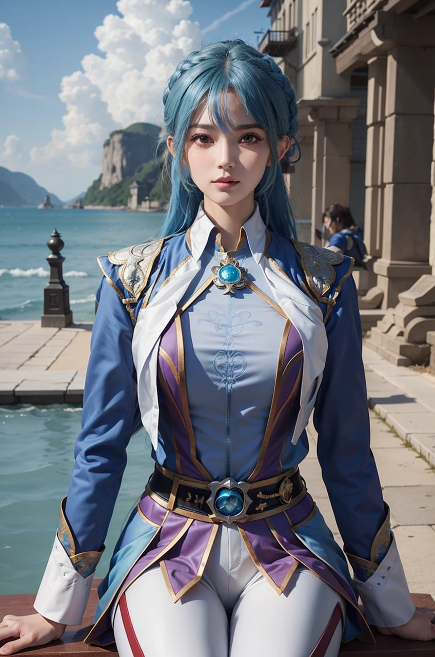 a close up of a woman with blue hair and a blue dress, Portrait Chevaliers du Zodiaque Fille, Smooth anime CG art, full-body xianxia, Keqing from Genshin Impact, Yun Ling, Game CG, zhongli from genshin impact, inspired by Li Mei-shu, lineage 2 revolution style, inspired by Leng Mei