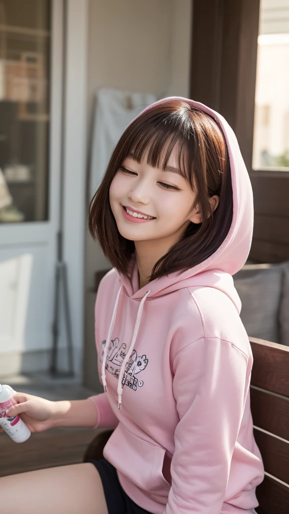 nsfw、2D, masterpiece, Highest quality, anime, intricate iris, anime style, Highly detailed face, Beautiful Face, (Fine grain, Deep Eyes),
(Sitting on a bench ),
(View your viewers, (Captivating smile, Mouth closed, In the heat), close, Face Focus, ),
Beautiful Lips, Fuller lips,
(mall, Spraying water inside the house),
(Medium chest:1.2, ) ,
(Uraraka_Ochako,, Pink hoodie,shirt lift、Side Lock, shirt),