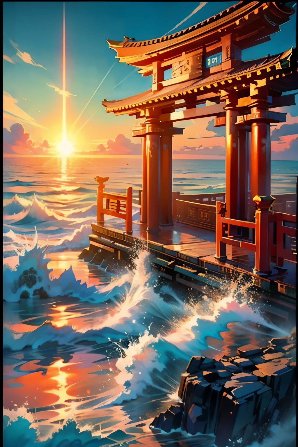 Ocean,Ocean原,masterpiece,hope,Positive,beautiful,High resolution, High resolution, 8K, masterpiece2:1, One large torii gate
