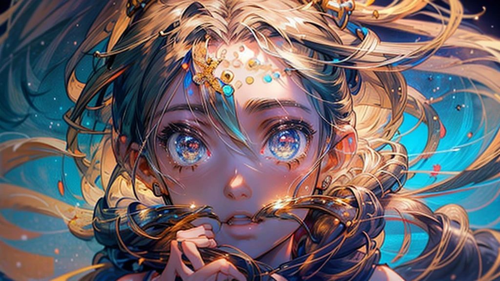 An anime girl, cute and wearing a summer dress, stands in the middle of a beach at night. The sky above is adorned with countless stars, creating a breathtakingly beautiful scene.