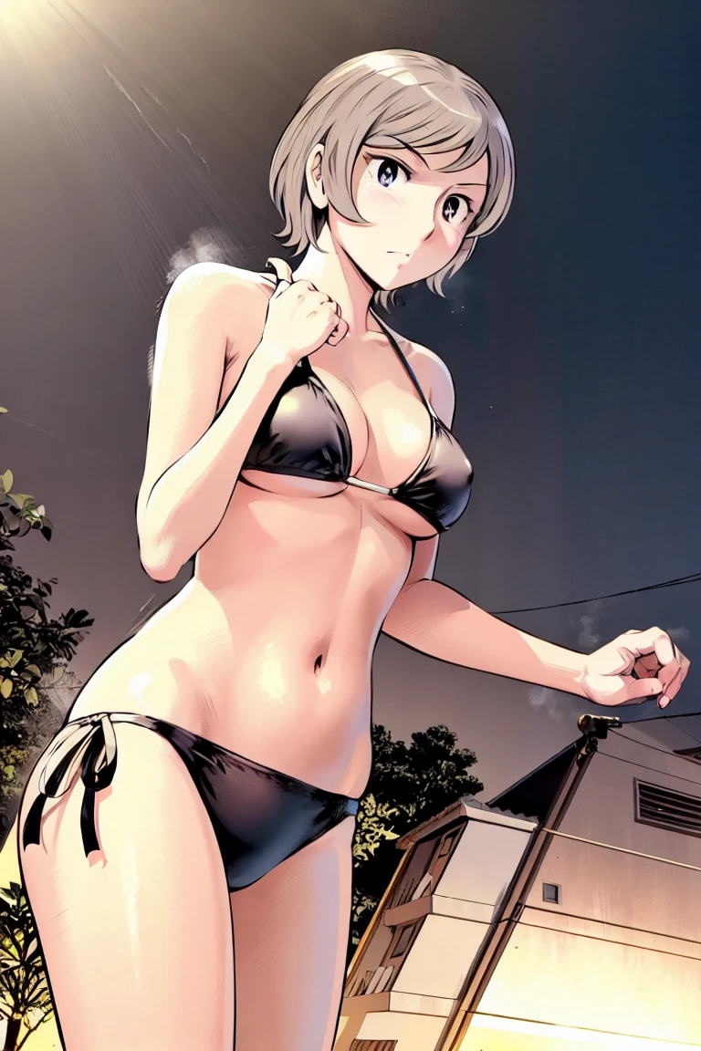 (slingshot bikini:1.2),
Blonde, (short hair:1.2),Illustration of a person、
View your viewers,, (Highest quality:1.3),One Girl, beach、Outdoor、 ground、ground、soil、blue eyeicro Bikini、(masterpiece、Highest quality)、Highest quality, Ultra-high resolution, (((masterpiece))), alone, Large breasts、One Girl, Front view、Embarrassed face、Bronze colored hair、((short hair))、Stand up straight、Cowboy Shot