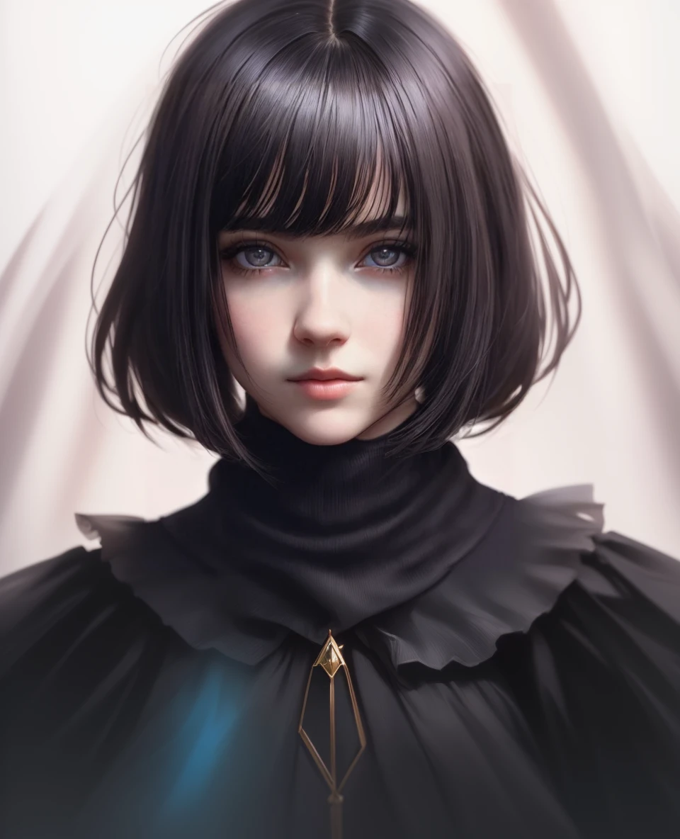 Milenka Mikhailova、(masterpiece)、Realistic、(Portrait of a Girl)、Beautiful Face、 sunlight、Cinema Light、bangs、Beautiful woman、Beautiful Eyes、Short black hair、 Perfect Anatomy、very cute、Princess Eyes、(Eyes are black)、(Frame Head)、Centered、Stylization、 Bioluminescence、8K resolution、Low cut white dress with small blue details、Human hand、 Full of wonders、Elegant and、It's getting close to perfection、Dynamic and、Very detailed、Character Sheet、 Concept Art、soft、Looking straight at the viewer with her body positioned so that it is symmetrical and balanced、 Incredibly beautiful、bangsのある短い黒い詳細なヘアスタイル、