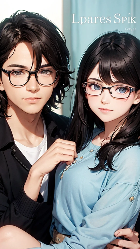 Cover of a book with the name "love sparks", having a photo of a young boy with black hair and glasses and a young woman with brown hair and blue eyes.