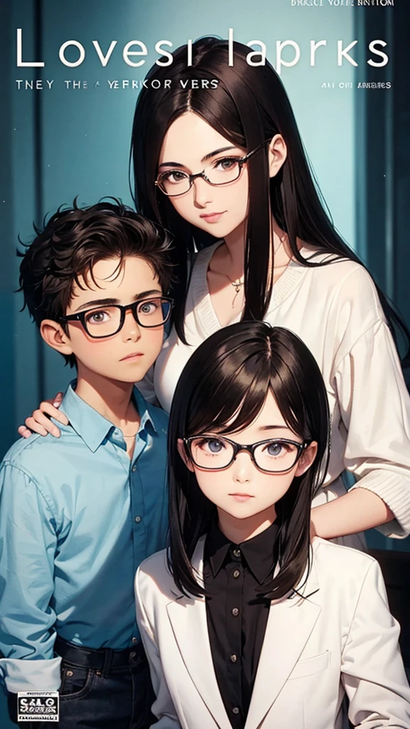 Cover of a book with the name "love sparks", having a photo of a young boy with black hair and glasses and a young woman with brown hair and blue eyes.