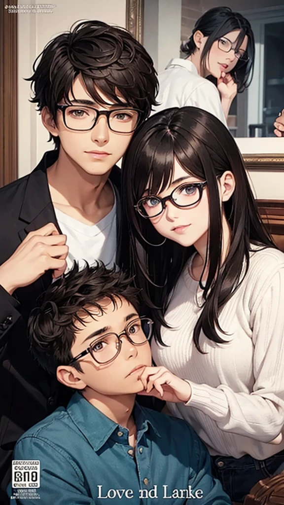 Cover of a book with the name "love sparks", having a photo of a couple made up of a young boy with black hair and glasses and a young woman with brown hair and blue eyes.