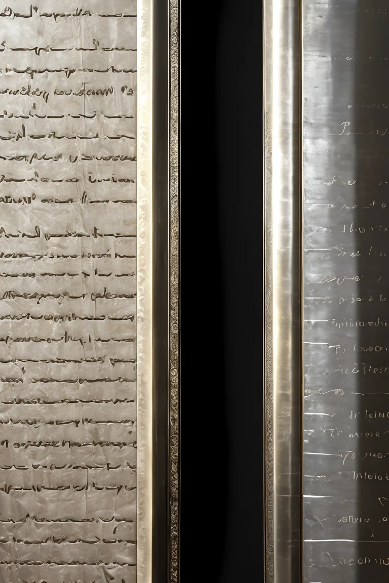 Generate a text image that resembles brushed steel with a shine,. 3d real. Place this text on an antique-like backdrop, torn parchment, adding a sense of contrast between modern luxury and ancient history. Ensure the texture and details of the steel are highly realistic, creating an intriguing visual juxtaposition."