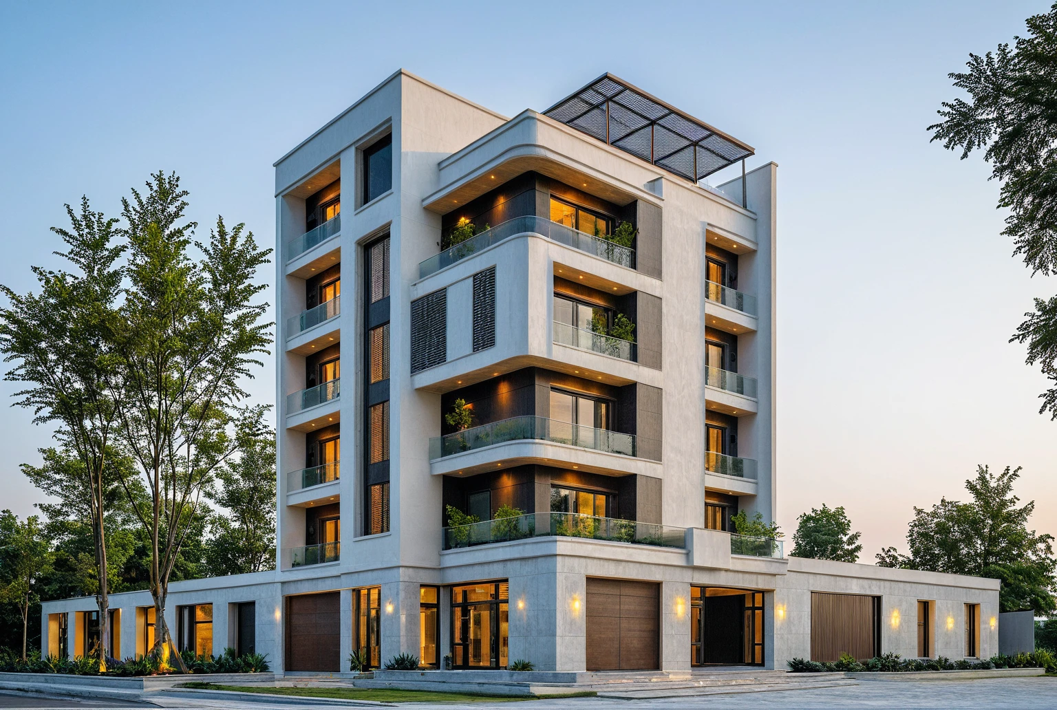 Masterpiece, high quality, best quality, authentic, super detail, outdoors, onestoreyvillaXL, aiaigroup, house style modern on the street ,stairs, white wall ,road,pavement, grass, trees, sky, cloud, (daylight:1.1)