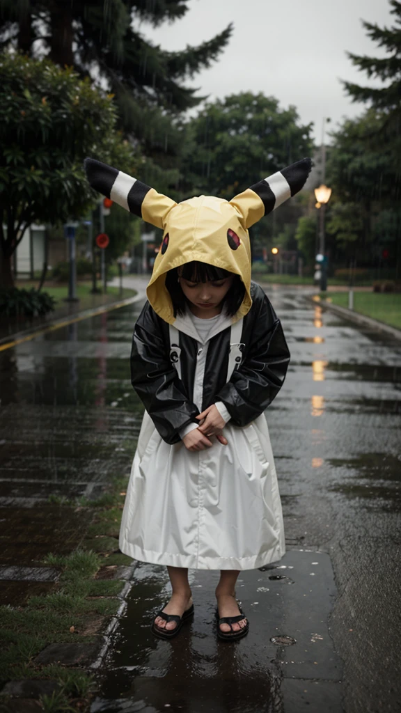 The pokemon mimikyu sad under the rain