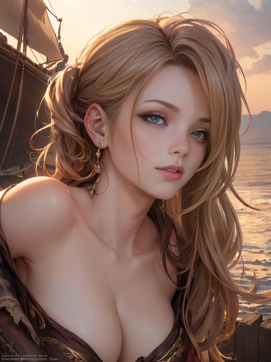 (masterpiece, 最high quality:1.4), (pirate ship), (From the back:1), (One girl), (alone), (head to waist photo) , Nami from One Piece, hyperRealistic, Skin with attention to detail, Digital SLR, Soft lighting, high quality, Highly detailed face, Highly detailed eyes, Highly detailed skin, Skin pores, Scattered beneath the surface, Apply blush all over the face, Highly detailed face, Highly detailed eyes, Beautiful Face, Fuller lips, Detailed Background, Depth of written boundary, Volumetric lighting, Sharp focus, Realistic proportions, Excellent anatomy, (Realistic, hyperRealistic:1.4), 16k hdr, Dawn