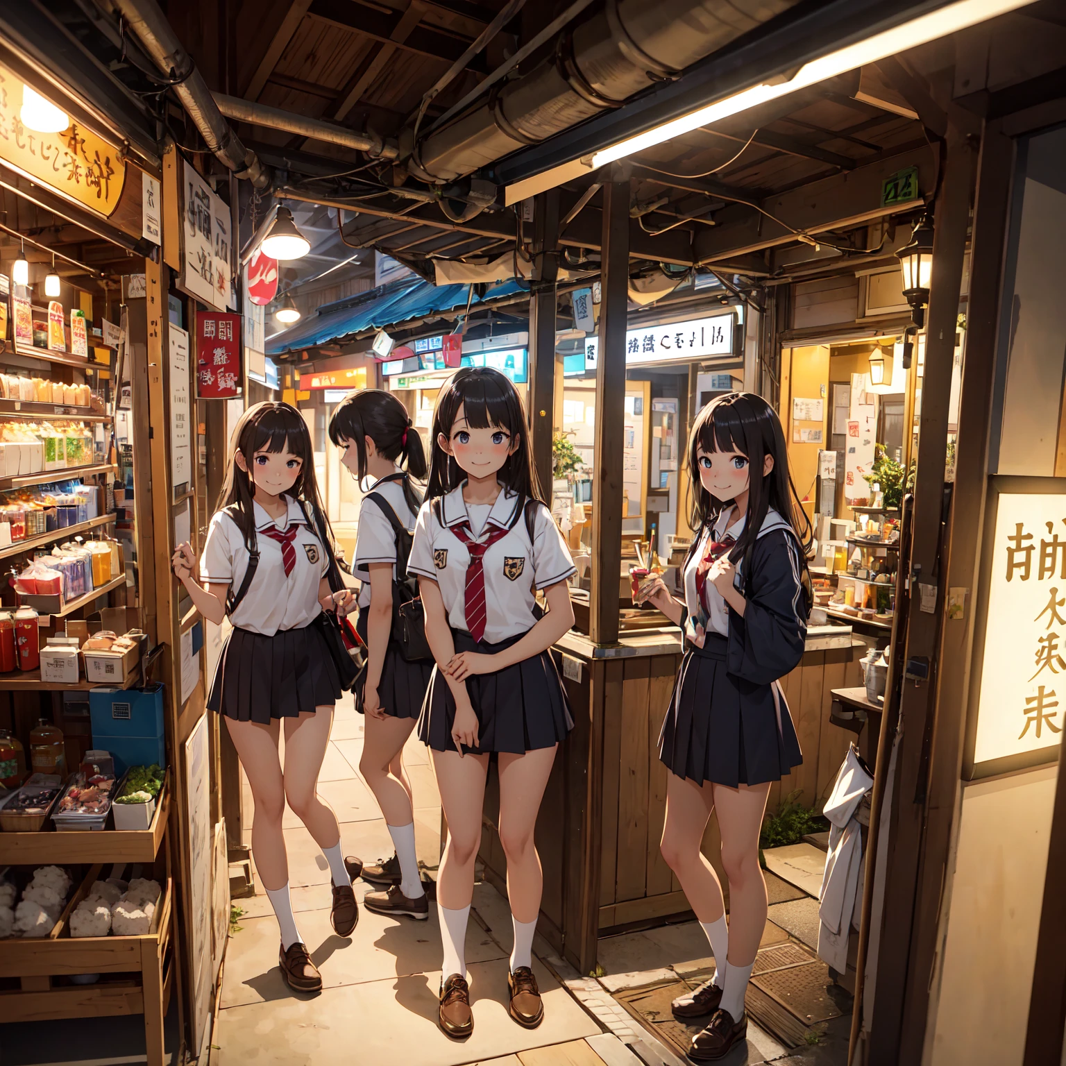 (masterpiece、Highest quality)、(Photorealistic photography)、1 picture、(Japan's dimly lit underground mall)、Japan favelas、13 years old、、Showa Retro、Detailed and cute face、Poor conditions、(Underground hot spring facilities)、shaved ice、Sale of drinks、Unsanitary and dim、(stage)、(Big bath)、Shady Red Light District、diet、(Many female junior high school students)、(Prostitute)、へにょへにょしたsmile、Happy schoolchildren、Perfect Anatomy、smile