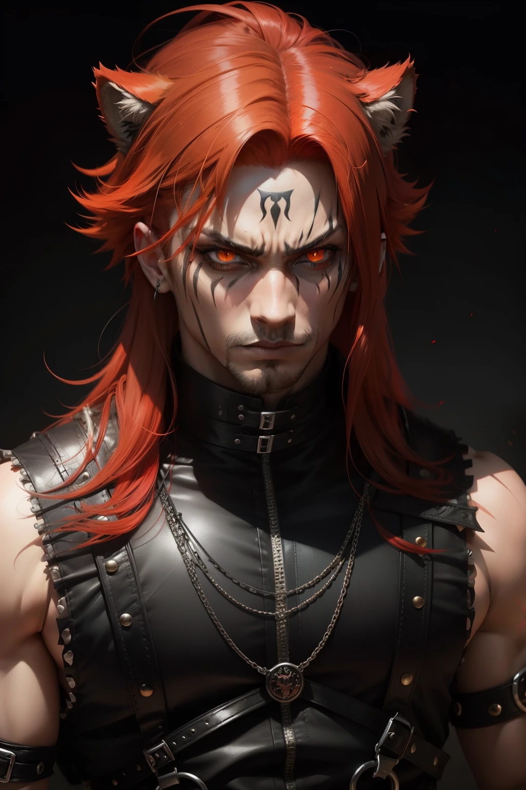 Man tiger eyes red hair gothic style