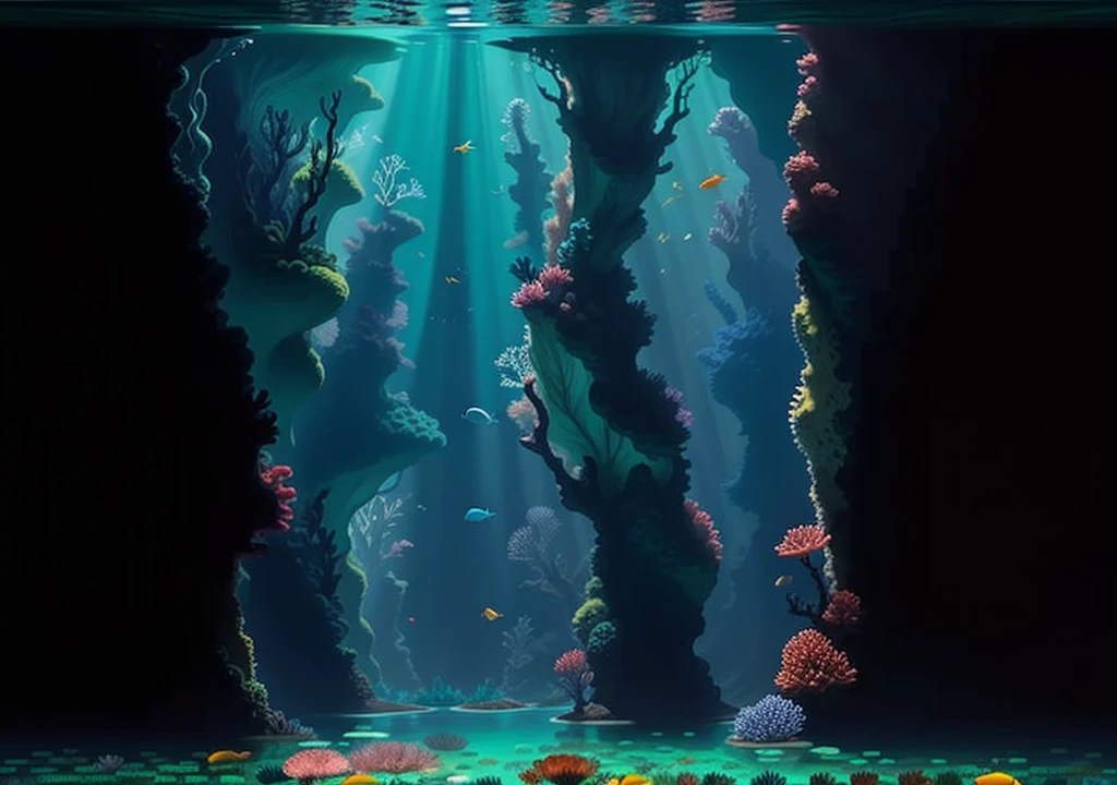 ((Super definition CG, 8k wallpaper, artwork)), , crystal clear water, vibrant coral reefs, schools of colorful fish, magical underwater lighting, seaweed forests, mermaid statues. Imagine a breathtaking underwater scene where the water is as clear as glass, revealing the vibrant colors of the reef below. Schools of fish of different colors flit about, adding color to the tranquil surroundings. The seaweed forest sways gently in the water, creating a mesmerizing visual effect. In the center of the scene, a magnificent
Translated with DeepL.com (free version)