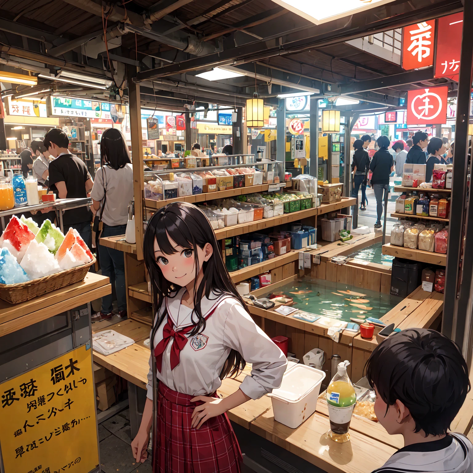 (masterpiece、Highest quality)、(Photorealistic photography)、1 picture、(Japan's dimly lit underground mall)、Japan favelas、13 years old、、Showa Retro、Detailed and cute face、Poor conditions、(Underground hot spring facilities)、shaved ice、Sale of drinks、Unsanitary and dim、(stage)、(Big bath)、Shady Red Light District、diet、(Many female junior high school students)、(Prostitute)、へにょへにょしたsmile、Happy schoolchildren、Perfect Anatomy、smile