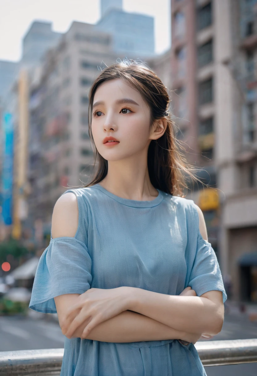 (8K, RAW photos, best quality, masterpiece: 1.2), (Practical, Practical: 1.37), 1 girl, City background, avatar .50mm lens