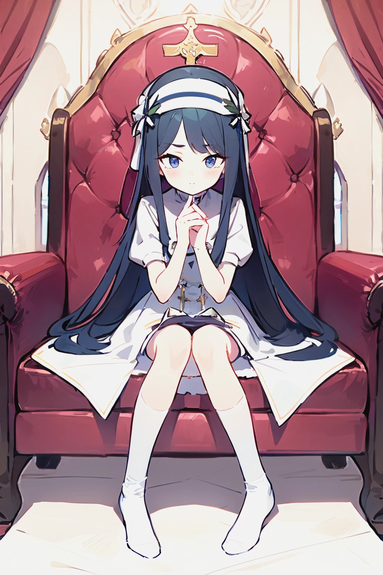 8 year old girl first communion sitting show stocking with legs