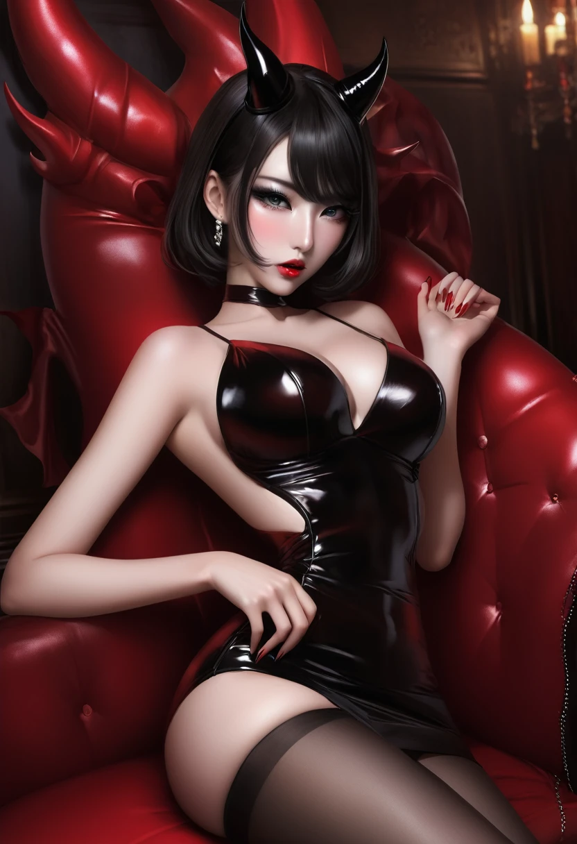 The expression of dissatisfaction and collapse,Sexy,【Pheromones】,《Chloroform》,《L cup》The devil, Glamorous eye makeup。Wear cool and revealing clothes, Raise your left foot。The devil's cheeks are slightly red,Blind eyes,The female devil is Asian。The female devil is wearing a low-cut Hanfu cloth bag。Fair skin on the waist。The thighs are fair and slender,The characters' faces are as mature as possible.。background:rainstorm。The clothes are soaked and stick to the body。Add some fantasy effects。Magic light effects。Real-life shooting TV drama effects。The female devil image is based on actress Zhao Liying,Ultra-high resolution。Production quality reference Xuanji Technology