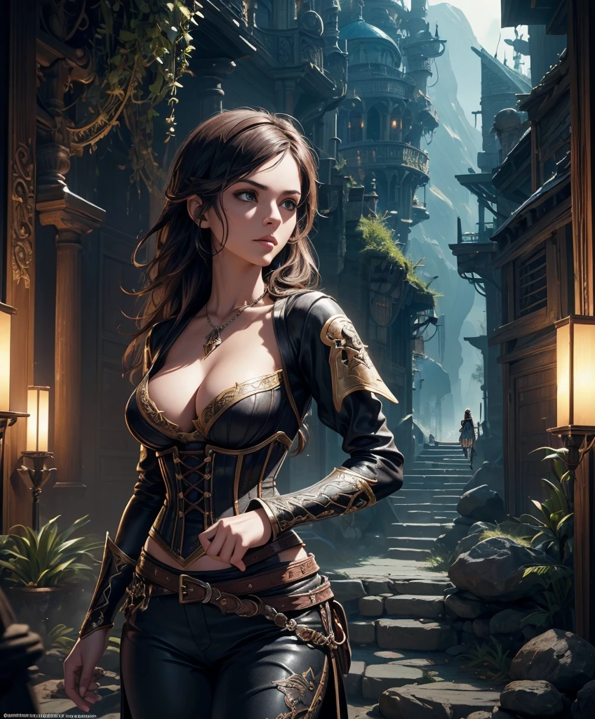 score_9, score_8_up, score_8, (((Single character image.))) (((1girl))) (((Solo))) (((Dressed in medieval fantasy attire.))) (((She wears medieval fantasy attire.))) Generate an attractive, sexy female adventurer for a fantasy setting. Behind her is the crumbled ruins of a dark destroyed medieval city. She looks dangerous, untrustworthy and somewhat sinister. She has an intimidating, sinister stare. Alluring body. Perfect body. It is dark and night time. adventurer, athletic build, excellent physique, confident, gorgeous face, gorgeous body, detailed and intricate, fantasy setting,fantasy art, dungeons & dragons, fantasy adventurer, fantasy NPC, attractive , ultra detailed, epic masterpiece, ultra detailed, intricate details, digital art, unreal engine, 8k, ultra HD, centered image award winning, fantasy art concept, digital art, centered image, flirty, best quality:1.0,hyperealistic:1.0,photorealistic:1.0,madly detailed CG unity 8k wallpaper:1.0,masterpiece:1.3,madly detailed photo:1.2, hyper-realistic lifelike texture:1.4, picture-perfect:1.0,8k