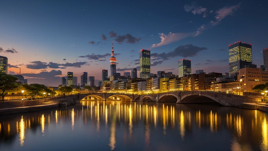 A fabulous cityscape with buildings and a fountain reflected, Japanese cities at night, Tokyo prefecture, City light reflections, Japan at Night, Downtown Japan, Urban reflection, Tokyo, Tokyo at night,The view while walking down the street