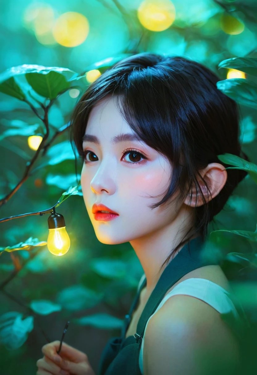The elves between the branches and the fireflies,Kuvshinov, Sandusa, Fantasy Art, (((Surrealism))), (Style - Glass)
