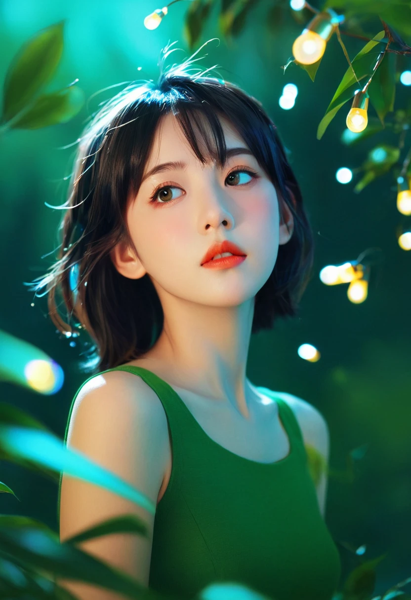 The elves between the branches and the fireflies，Kuvshinov, Sandusa, Fantasy Art, (((Surrealism))), (Style - Glass)