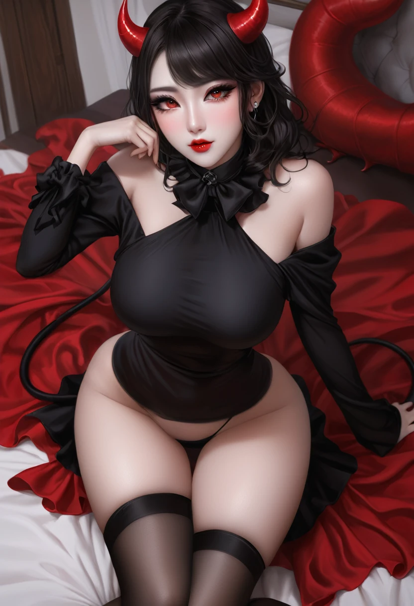 The expression of dissatisfaction and collapse,Sexy,【Pheromones】,《Chloroform》,《L cup》The devil, Glamorous eye makeup。Wear cool and revealing clothes, Raise your left foot。The devil's cheeks are slightly red,Blind eyes,The female devil is Asian。The female devil is wearing a low-cut Hanfu cloth bag。Fair skin on the waist。The thighs are fair and slender,The characters' faces are as mature as possible.。background:rainstorm。The clothes are soaked and stick to the body。Add some fantasy effects。Magic light effects。Real-life shooting TV drama effects。The female devil image is based on actress Zhao Liying,Ultra-high resolution。Production quality reference Xuanji Technology