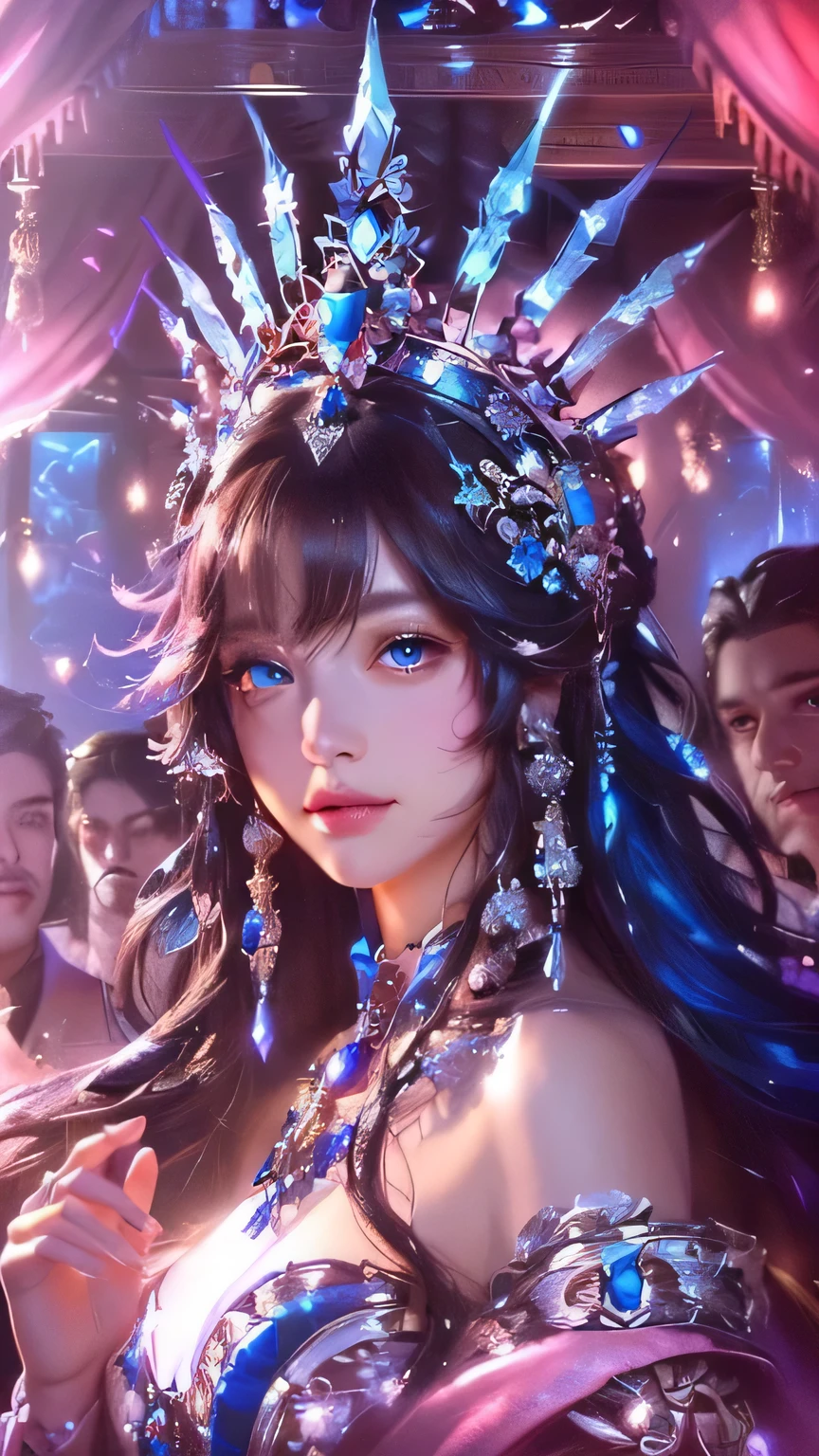 Close-up of a woman with a crown on her head, Beautiful Fantasy Empress, ((Beautiful Fantasy Empress)), Blue Eyes,art gelm detailed, 2. 5d cgi anime fantasy artwork, art gelm. Anime illustration, Detailed fantasy art, art gelm. High detail, Epic fantasy art style HD, Beautiful fantasy art portraits, 8k high quality detailed art