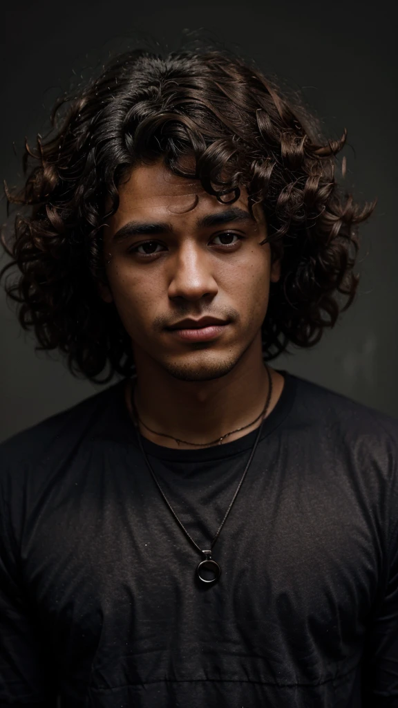Create a dark man with curly hair full of dreams but discouraged by fear and criticism