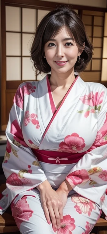 The most beautiful moms in Japan(Huge)、wear a gorgeous kimono、Traditional Japanese bust 98 cm、Huge breasts that are too big and saggy、Sit up straight、January、With a smile、New Year Greetings、Bust Emphasis