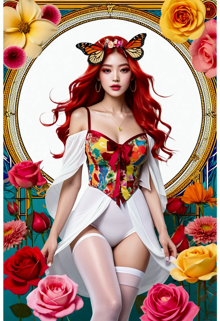 (Golden Ratio: 1.2), (Doodle Roses: 1.2), (Glitch Color: 1.3), [(White Background: 1.4)::10], (whole body: 1.2), (Super quality: 1.3), (Tarot :1.6),(magician (Tarot):1.6),(paper:1.2),(Fairy:1.6),(Fairy Wings:1.2),whole body, Hanging,(nice:1.2),(Red long hair ),(butterfly hair accessories),(Floral Hair Accessories: 1.0),((Sandals,rocket)),(Color Cocktail Dresses: 1.0)+(loose sleeve jacket: 1.3)+(Colorful tassels and ribbons fluttering in the wind :1.2 ),(White Stockings: 1.2),(色とりどりのインクpaperの花: 1.2),(Sea of colorful flowers: 1.3),(Chaotic Geometry: 1.3),(Negative Space: 0.8),(Drawing Board: 1.3 ), (Ether Color Ink Flow: 1.3)