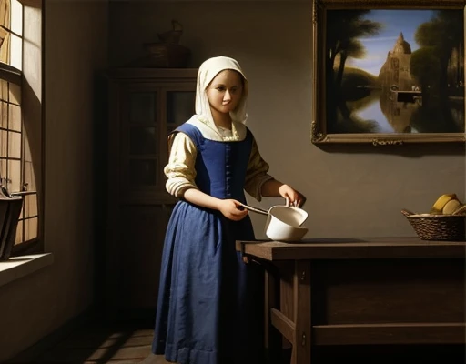 Woman pouring milk,Famous Paintings,Vermeer,Western,indoor
