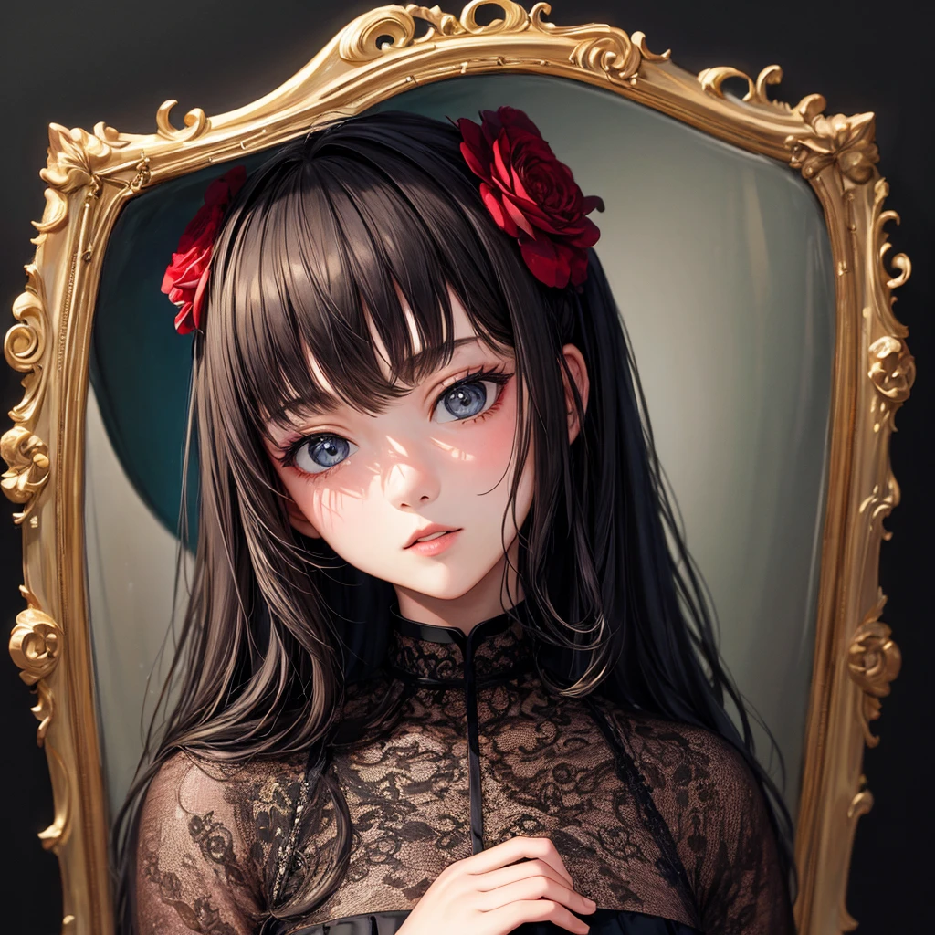 , (masterpiece:1.3), ((the best_quality)), (absurd), 1 Girl, portrait, simple_background, Black_background, 