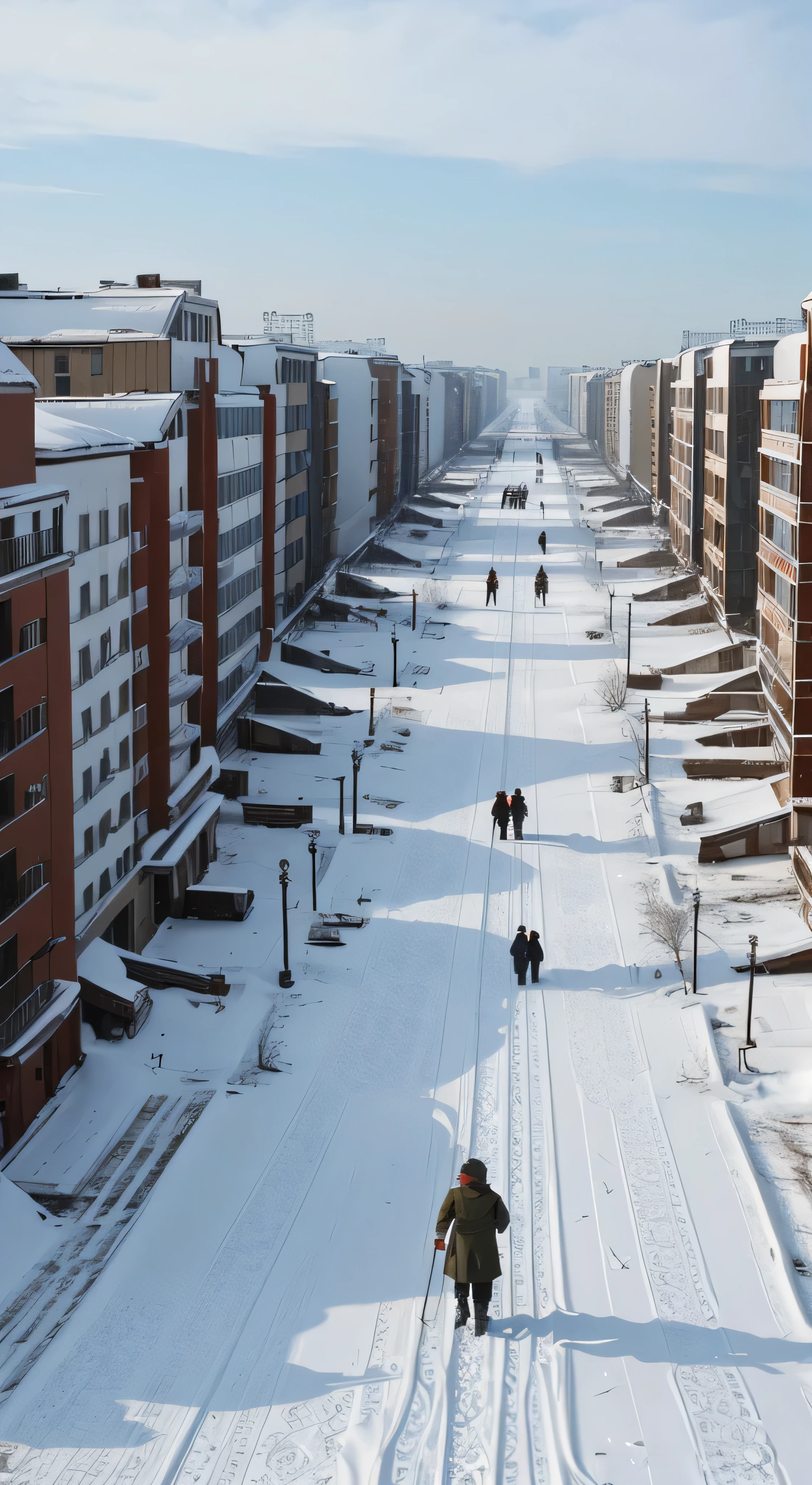 Stalingrad in Winter。There is no popularity in the town。It&#39;s as if they&#39;re talking about the cold from a single worldview.、It is softly lit。The sky is pale and clear、It&#39;s unimaginable on a land of cold colors.、It&#39;s a sharp contrast。Spring is far away