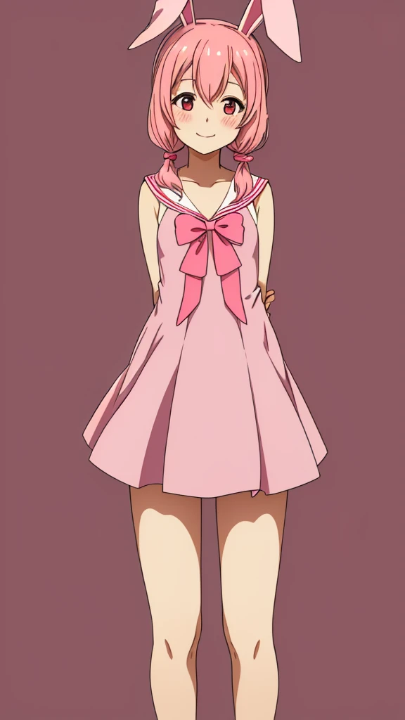 ((masterpiece))((Highest quality))Rabbit Ears、girl、smile、blush、Flat Chest、Are thin、Pink Hair、blush、Are standing、Whole body image、Even your toes are visible、Eye level on face、front、No background、Rabbit Pose、真frontのアングル、Pigtails、Sailor clothing
